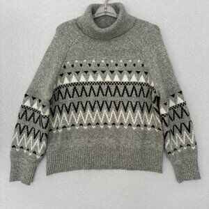 EVEREVE MORGAN TURTLE NECK WOMEN'S SWEATER GRAY FAIR ISLE FUZZY COZY, SIZE XL